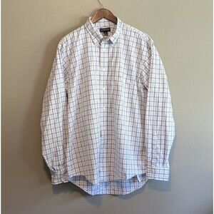 Lands' End Mens Large 16 Blue Check Dress Shirt Button Up Cotton Long Sleeve 1/2